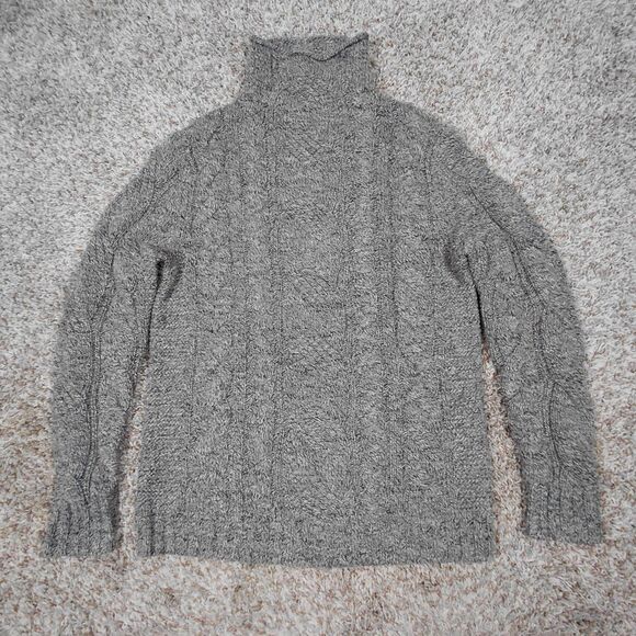 Banana Republic Sweater Mens Medium Gray Roll Neck Cable Knit Wool Fisherman